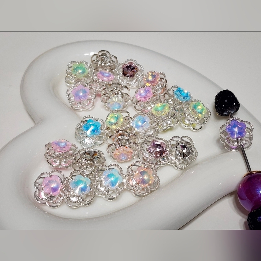 Flower Bead Silver Fancy Bead‎ 2 Pc Jewelry Making Beaded Pen Phone Chain Crafts
